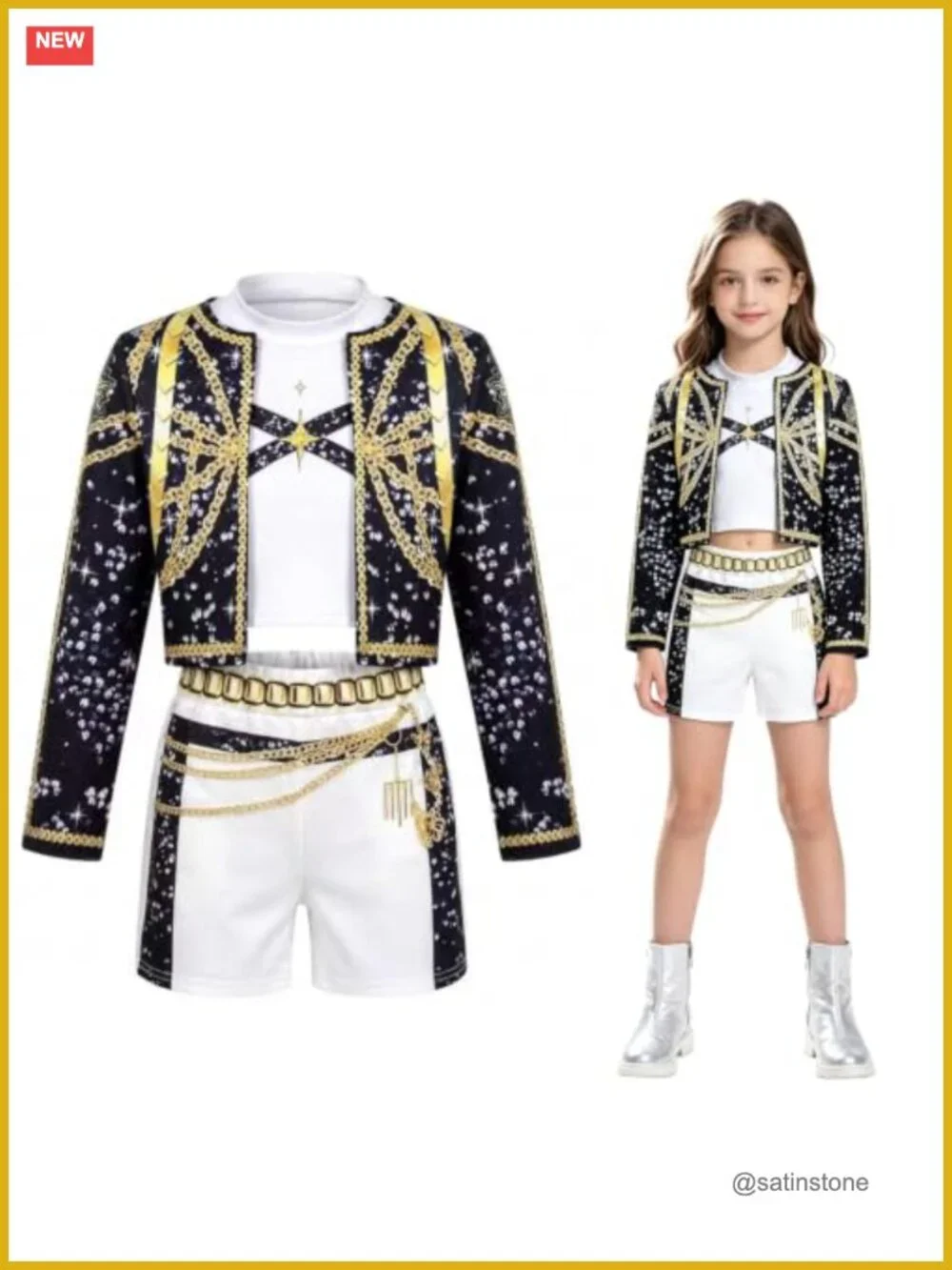 Kids Pop Idol Singer 3-Piece Halloween Costume Set with Jacket, Mock-Neck Top &